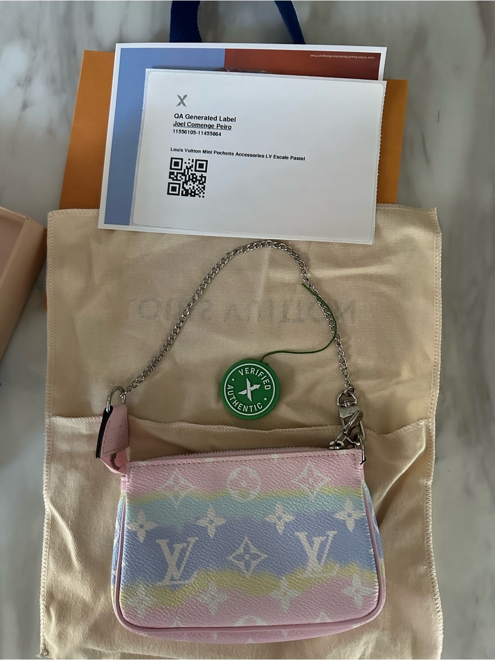 Louis Vuitton Mini Pochette in Pastel Pink, Blue & Yellow Monogram